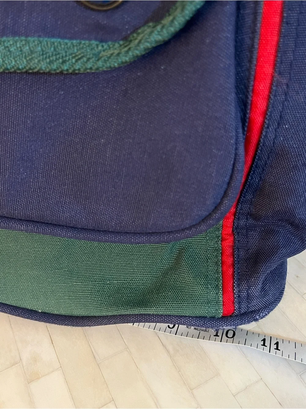 Alexander Julian Canvas Bucket Top Drawstring Backpack Green Blue Colorblock